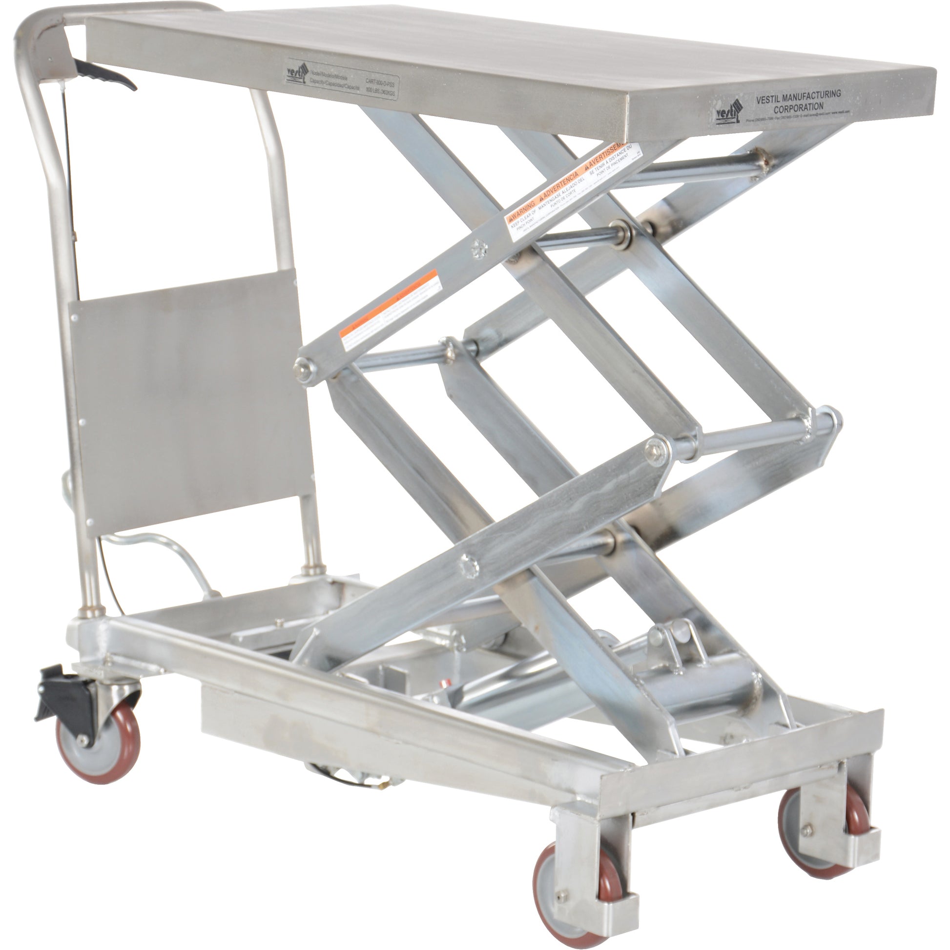 Manual Hydraulic Scissor Lift Table, 35-1/2" L x 20" W, Partial Stainless Steel, 800 lbs. Capacity