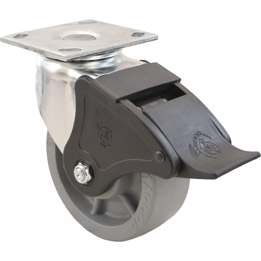 Emaxx™ Caster, Swivel with Brake, 5" (127 mm), Envirothane™, 1000 lbs. (453.6 kg.)