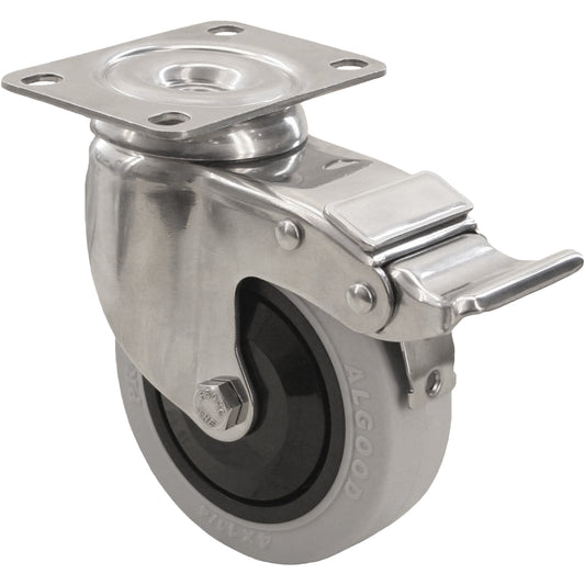 2309 Caster with Double Locking Brake, Swivel with Brake, 4" (101.6 mm), Envirothane™ Grey, 350 lbs. (158.8 kg.)