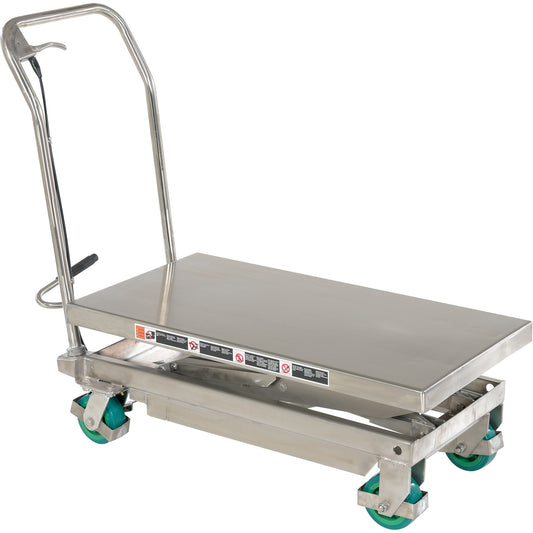 Manual Hydraulic Scissor Lift Table, 36-1/4" L x 19-3/8" W, Stainless Steel, 600 lbs. Capacity