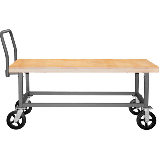 Adjustable Wood Deck Platform Truck, 48" L x 24" W, 1800 lbs. Capacity, Mold-on Rubber Casters