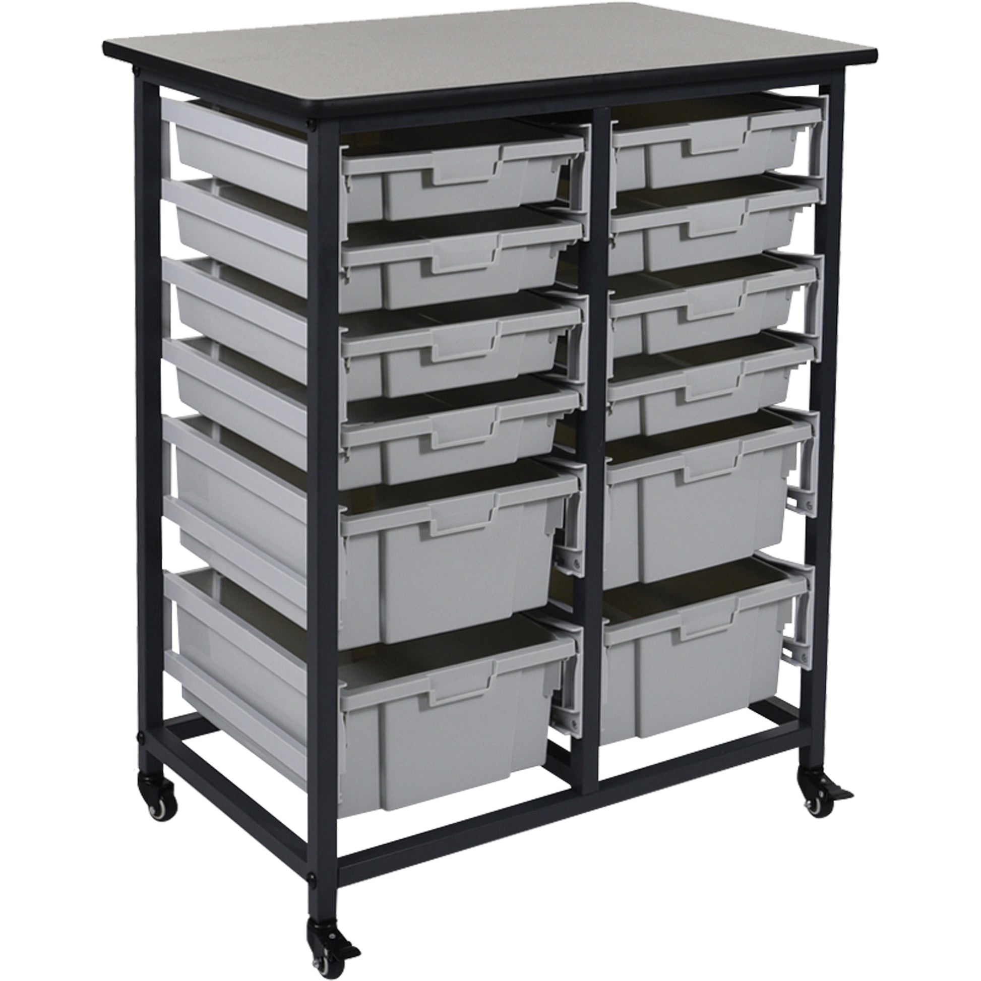 Mobile Bin Storage Unit, Single-sided, 12 bins, 30-3/4" W x 20" D x 37-1/2" H