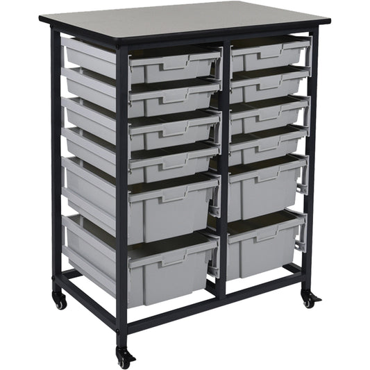 Mobile Bin Storage Unit, Single-sided, 12 bins, 30-3/4" W x 20" D x 37-1/2" H