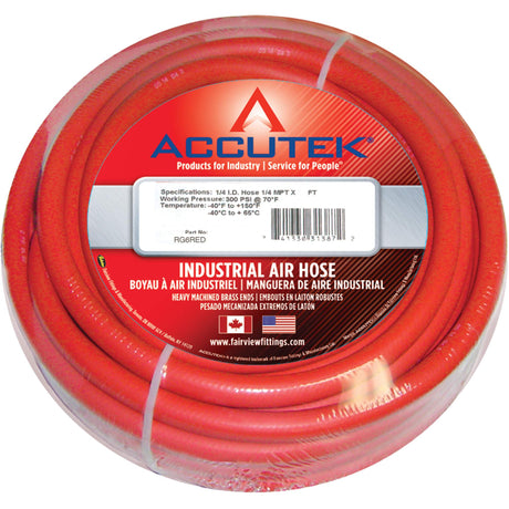Red EPDM Industrial Air Hose Assembly, Air, Rubber, 1/2" dia. x 50', 200 psi, 1/2 NPT