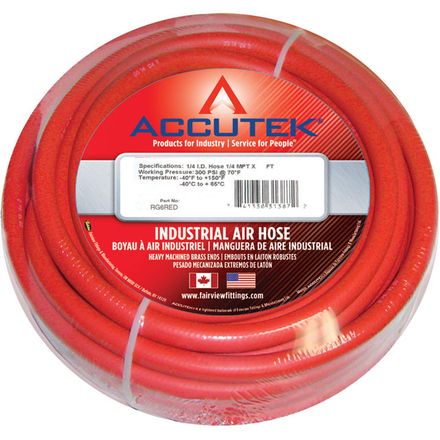 Red EPDM Industrial Air Hose Assembly, Air, Rubber, 1/2" dia. x 50', 200 psi, 1/2 NPT