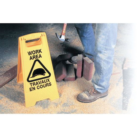  "Work Area/Travaux en Cours" Safety Sign, Bilingual with Pictogram