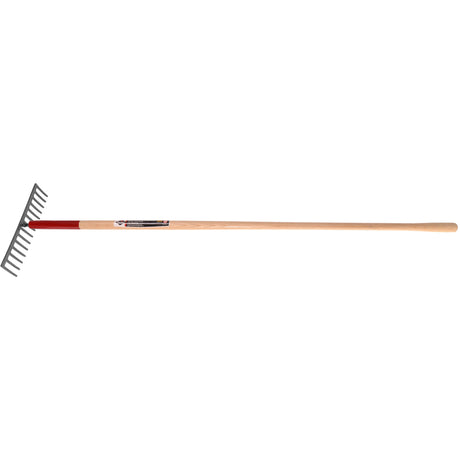 Level Rake, Wood Handle, 14-3/4" W, Tempered Steel Blade, 16 Tines