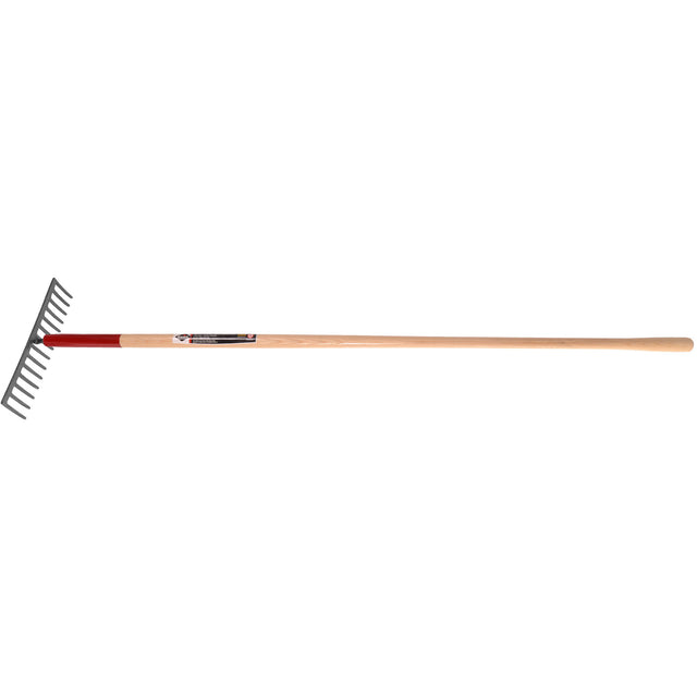 Level Rake, Wood Handle, 14-3/4" W, Tempered Steel Blade, 16 Tines