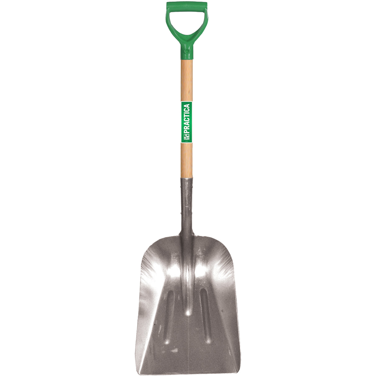 Scoop Shovel, Wood, Aluminum Blade, D-Grip Handle, 29" Length