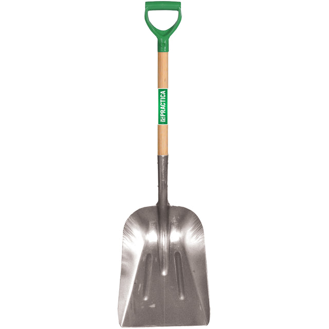 Scoop Shovel, Wood, Aluminum Blade, D-Grip Handle, 29" Length