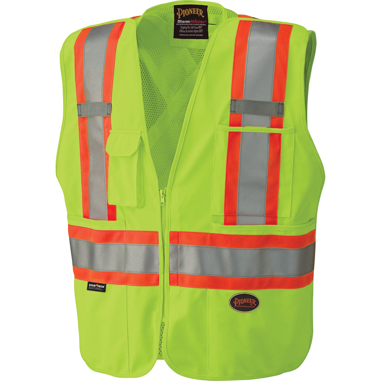 Pioneer 6936 5-Point Tear-Away Safety Vest, High Visibility Lime-Yellow, X-Large, Polyester