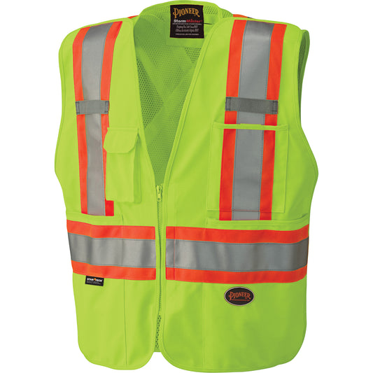 Pioneer 6936 5-Point Tear-Away Safety Vest, High Visibility Lime-Yellow, X-Large, Polyester