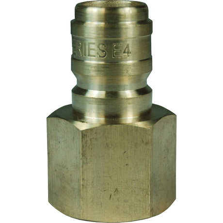 DQC E-Series Straight Through Interchange Plug, Brass, 1/4", Female NPTF, 5200 PSI