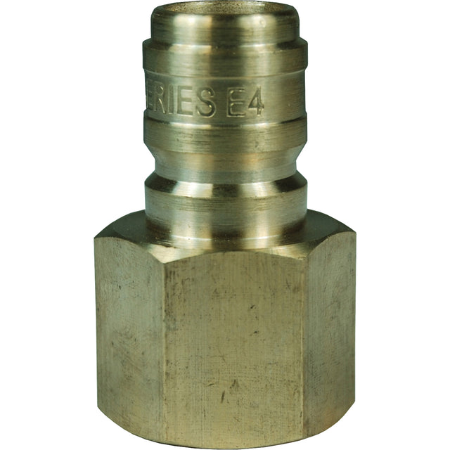 DQC E-Series Straight Through Interchange Plug, Brass, 1/4", Female NPTF, 5200 PSI