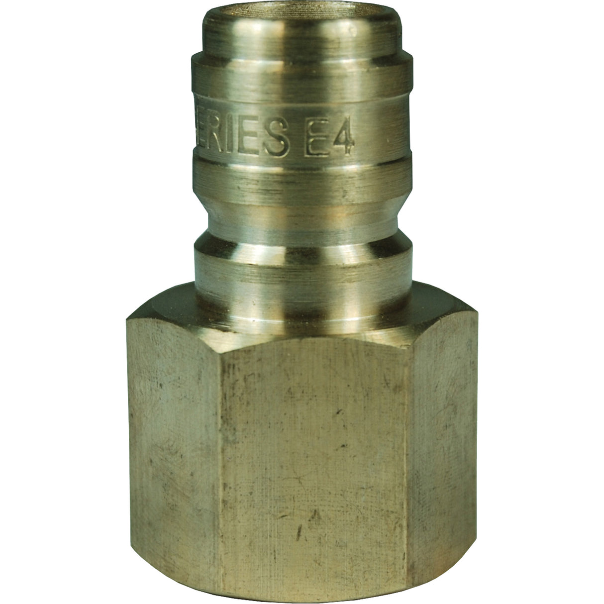 DQC E-Series Straight Through Interchange Plug, Brass, 1/8", Female NPTF, 2500 PSI
