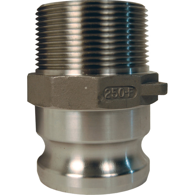 Global Cam & Groove Adapter, Stainless Steel, Type F, 1-1/2", Male NPT, 250 PSI