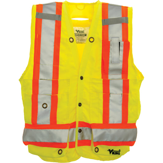 Viking Surveyor Safety Vest, High Visibility Lime-Yellow, 3X-Large, Polyester