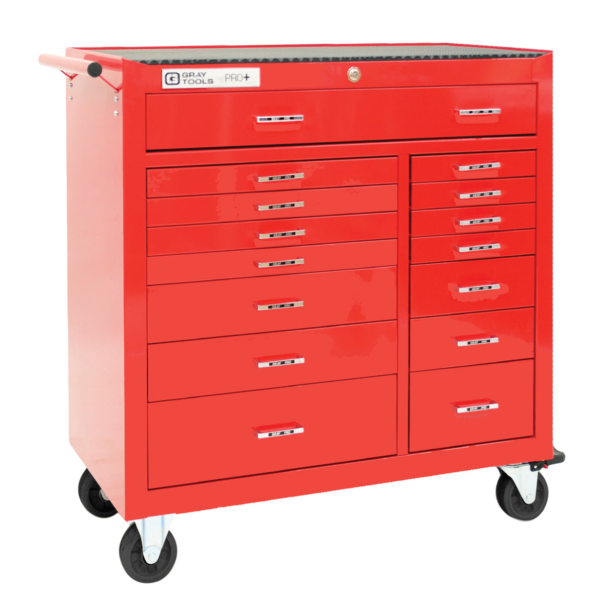 PRO+ Series Roller Cabinet, 15 Drawers, 42" W x 19" D x 43-1/2" H, Red