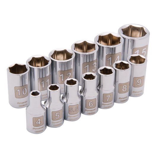 6-Point Metric Socket Set, 13 Pcs, 1/4" Drive Size