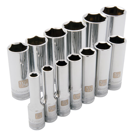 SAE Socket Set, 13 Pcs, 3/8" Drive Size, Deep