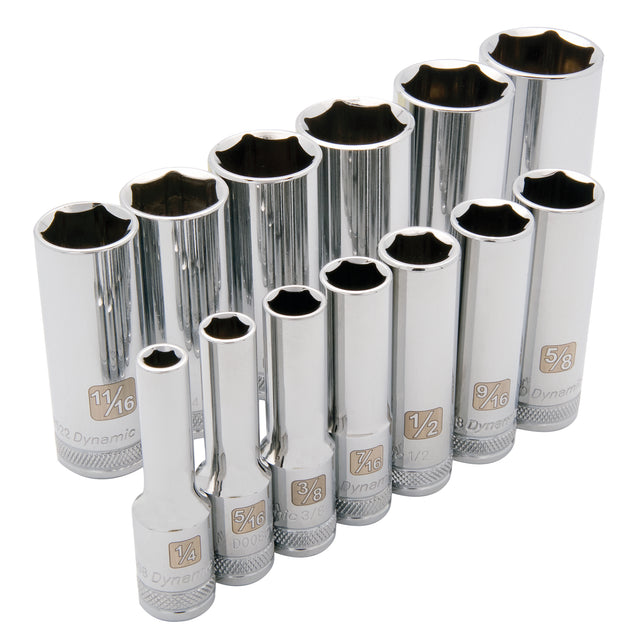 SAE Socket Set, 13 Pcs, 3/8" Drive Size, Deep