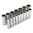 SAE Socket Set, 16 Pcs, 1/2" Drive Size, Deep