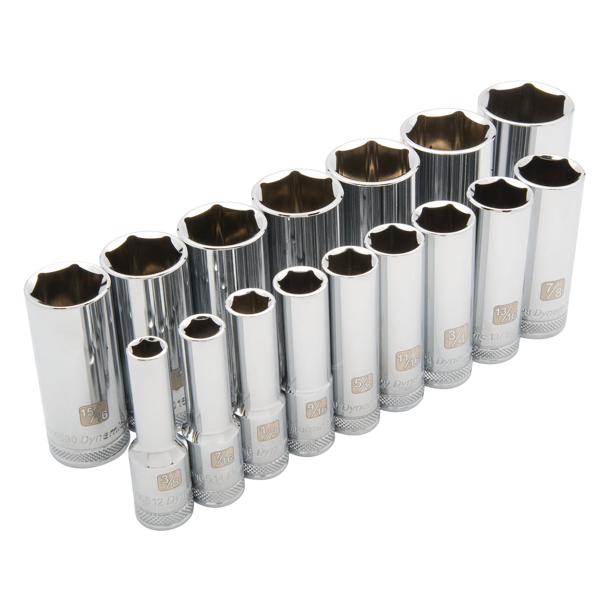 SAE Socket Set, 16 Pcs, 1/2" Drive Size, Deep