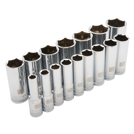 SAE Socket Set, 16 Pcs, 1/2" Drive Size, Deep