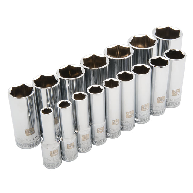 SAE Socket Set, 16 Pcs, 1/2" Drive Size, Deep