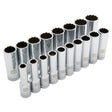 Metric Socket Set, 18 Pcs, 1/2" Drive Size, Deep