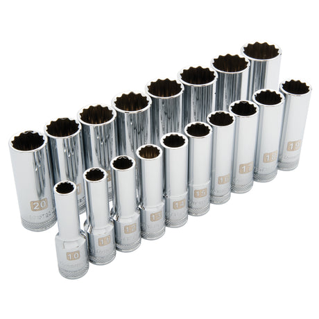 Metric Socket Set, 18 Pcs, 1/2" Drive Size, Deep
