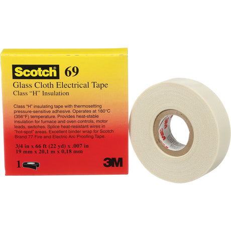 Scotch® Glass Cloth Tape, 19 mm (3/4") W x 20 m (66') L, 7 mils, White