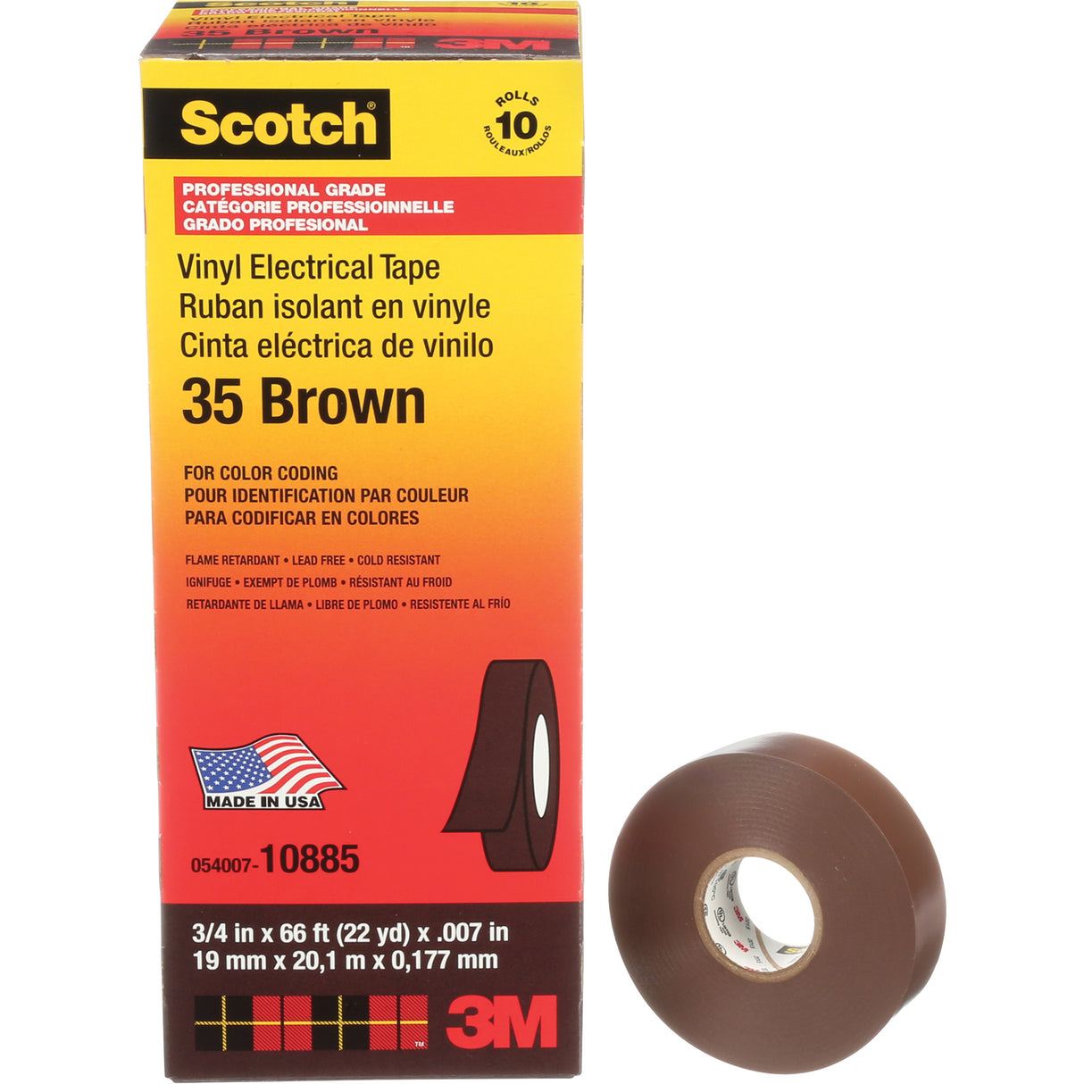 Scotch® Vinyl Colour Coding Electrical Tape, 19 mm (3/4") W x 20 m (66') L, 7 mils, Brown