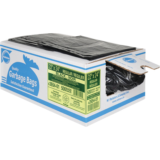 2600 Series Industrial Garbage Bags, Regular, 24" W x 22" L, Black