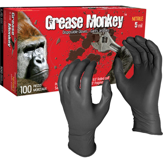 Watson Gloves Grease Monkey® Disposable Gloves, Large, Nitrile, 5-mil, Powder-Free, Black