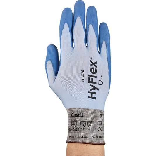 Ansell HyFlex ® 11-518 Gloves, Size 6/X-Small, 18 Gauge, Polyurethane Coated, Dyneema® Shell, ASTM ANSI Level A2/EN 388 Level B