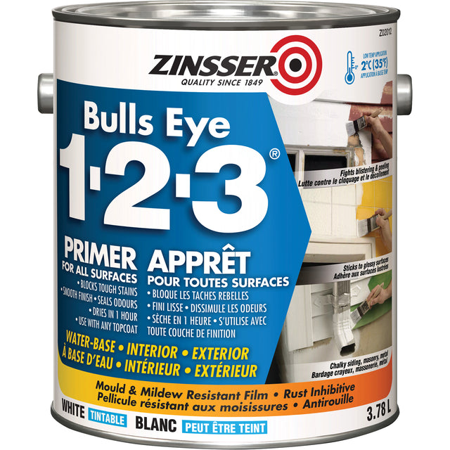 Bulls Eye 1-2-3® Water-Base Primer, 3.78 L, Gallon, White