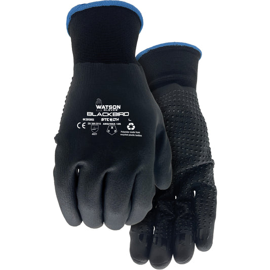 Watson Gloves Stealth Blackbird Coated Gloves, X-Large, Microfoam Nitrile Coating, 15 Gauge, Polyester Shell