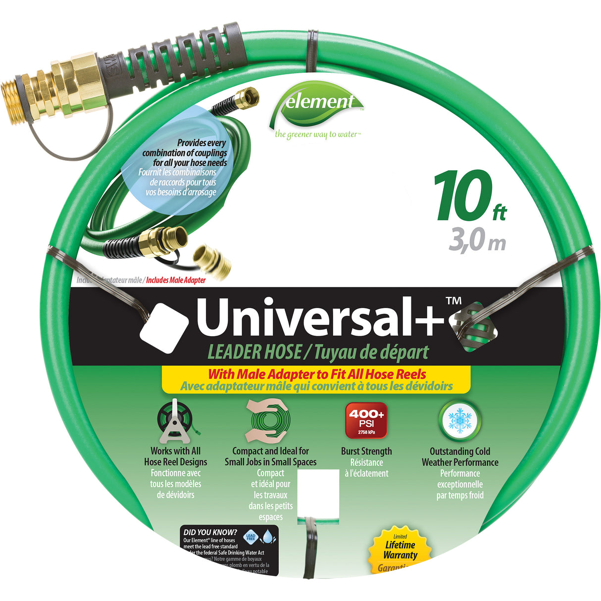 Element® Universal+® Leader Hose, PVC, 1/2" dia. x 10'