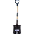 Heavy-Duty Square Shovel, Hardwood, Carbon Steel Blade, D-Grip Handle, 30" Long