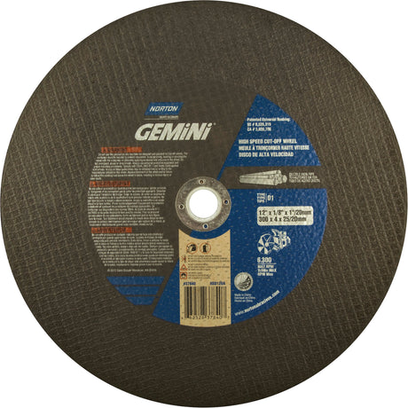 High Speed Reinforced Cut-Off Wheels, 12" x 1/8", 1" Arbor, Type 1, Aluminum Oxide, 6360 RPM
