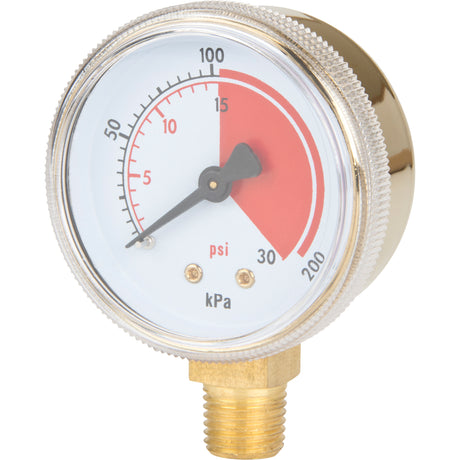 Brass Gauge, 2" , 30 psi, Bottom Mount, Analogue