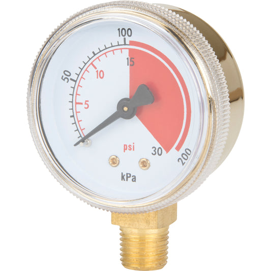 Brass Gauge, 2" , 30 psi, Bottom Mount, Analogue