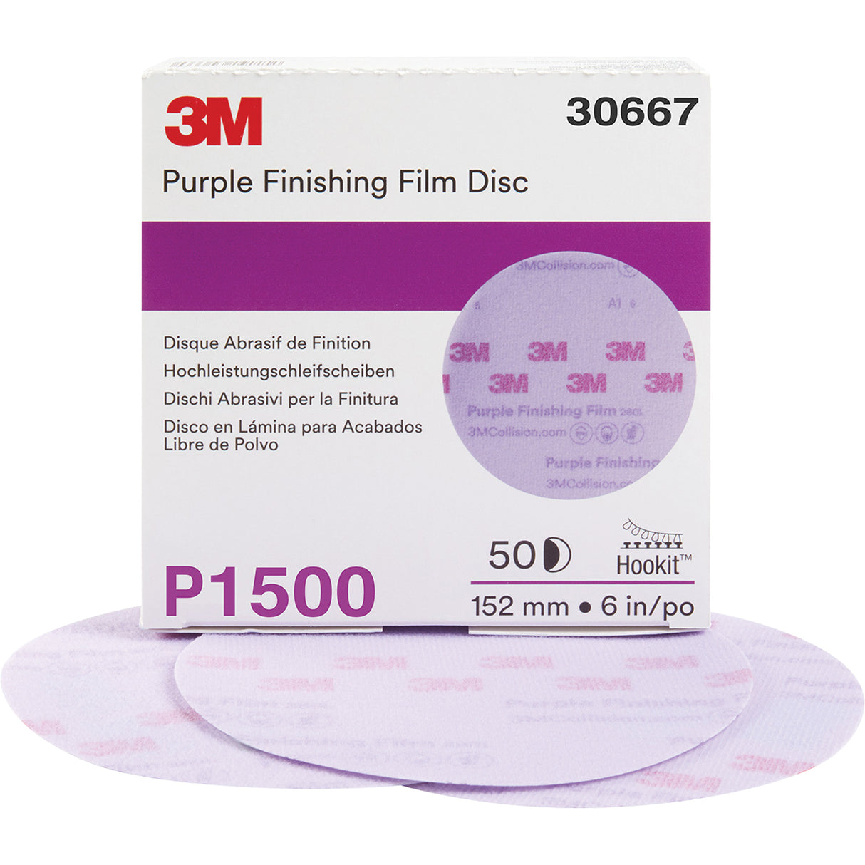 Hookit™ Purple Finishing Film Abrasive Disc, 6" Dia., P1500 Grit, Aluminum Oxide