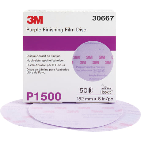 Hookit™ Purple Finishing Film Abrasive Disc, 6" Dia., P1500 Grit, Aluminum Oxide