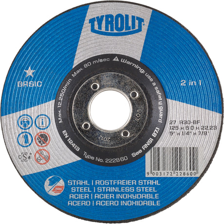 Basic 2-in-1 Grinding Wheel, 4-1/2" x 1/4", 7/8" Arbor, Type 27