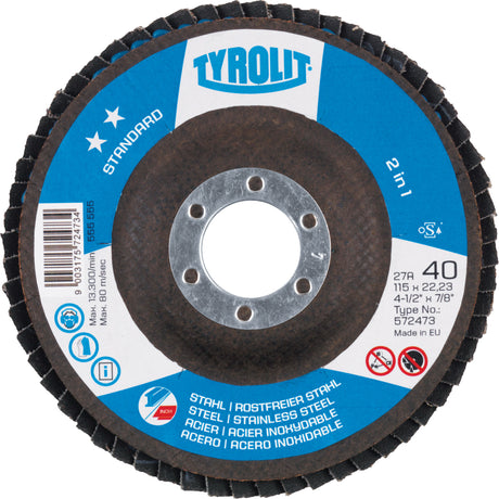 Standard 2 In 1 Flap Disc Wheel, 4-1/2" x 7/8", Type 29, 60 Grit, Zirconium