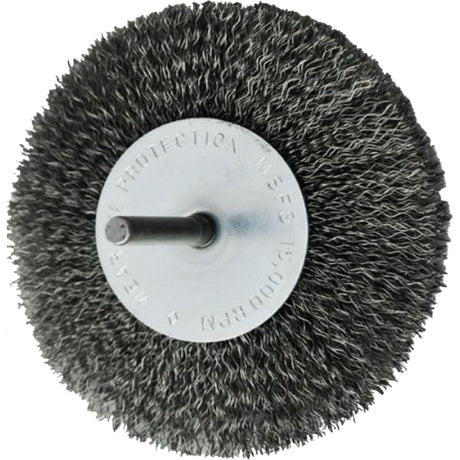 Circular Crimped Wire End Brushes, 4", 0.008" Fill, 1/4" Shank