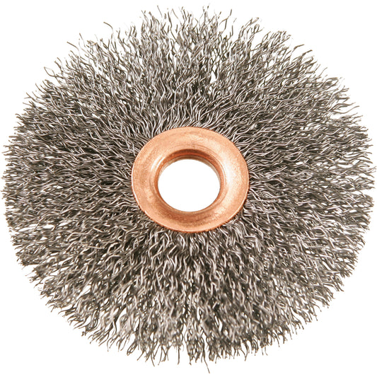 3" Copper Centre Crimped Wire Wheels, 3" Dia., 0.012" Fill, 1/2" Arbor
