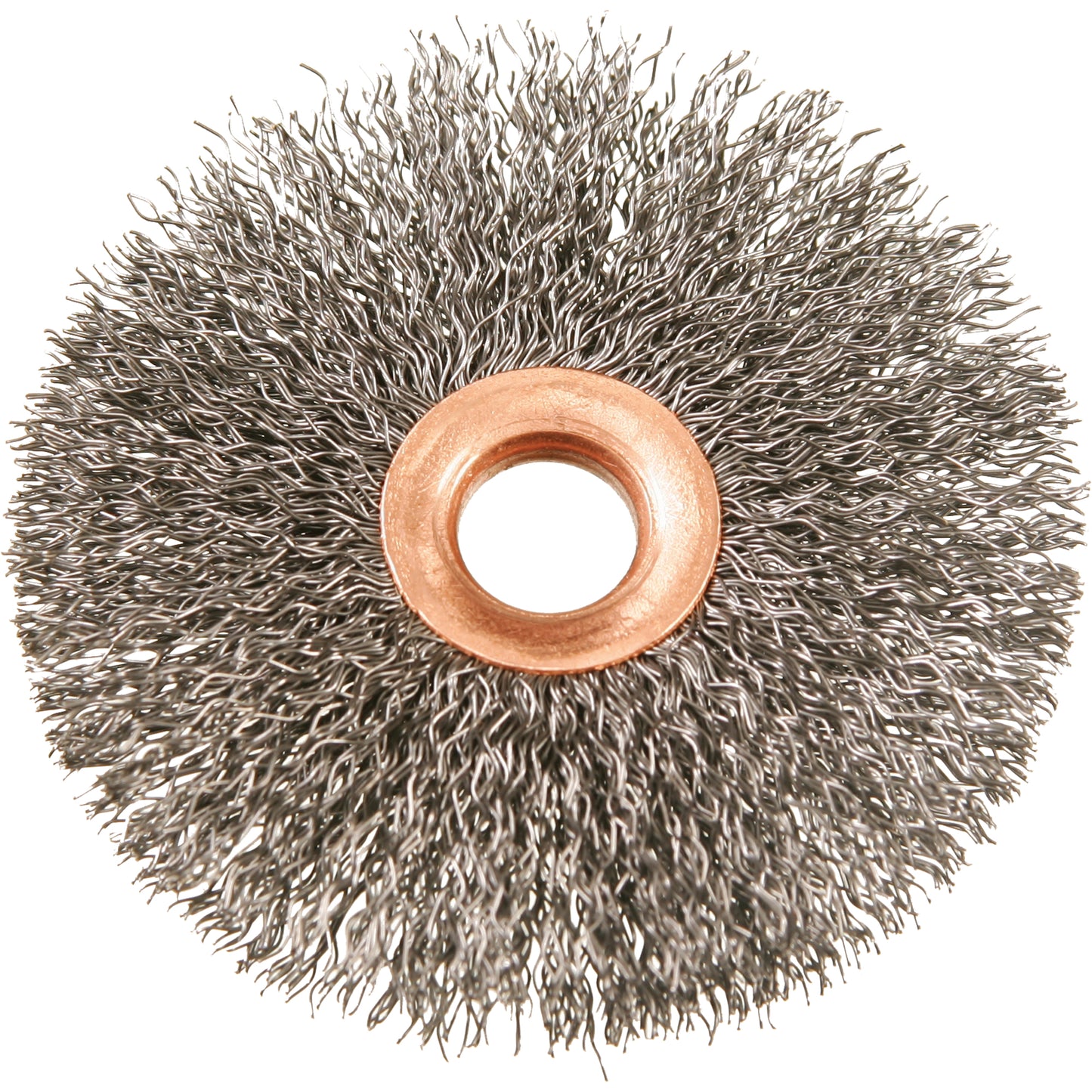 3" Copper Centre Crimped Wire Wheels, 3" Dia., 0.014" Fill, 1/2" Arbor